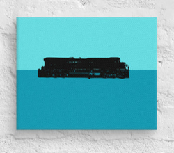 Blue and Blue with Engine on Canvas 10" x 8"  horizontal/landscape